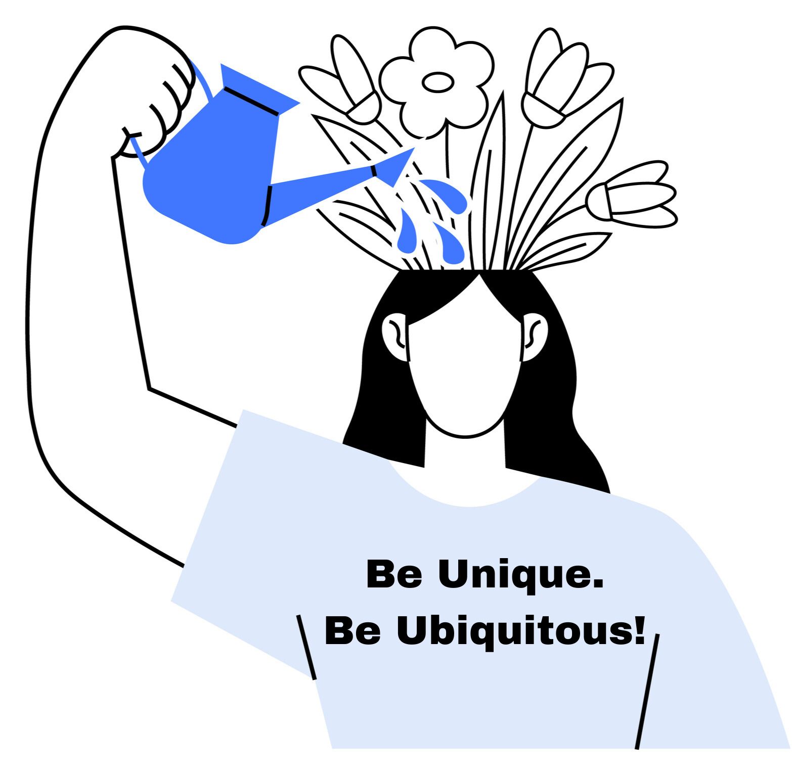 Be unique with Flowers woman therapist with flowers blooming from her head saying be unique